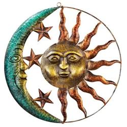 Collections Etc Artistic Sun and Moon Metal Wall Art for Indoors or Outdoors with Rustic Finish, Brown