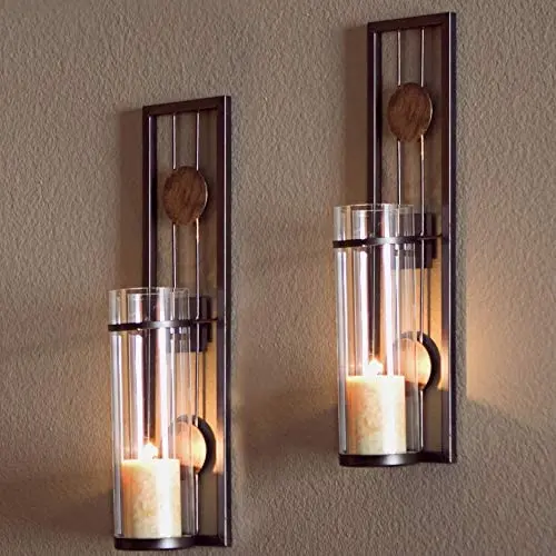 COLIBYOU 2 Piece Brown Tan Candle Holders Metal Sconce Set Modern Contemporary Wall Sconces Candles Warm Romantic Ambiance Elegant Geometric Design Circle Pattern, Iron COLIBYOU 2 Piece Brown Tan Candle Holders Metal Sconce Set Modern Contemporary Wall Sconces Candles Warm Romantic Ambiance Elegant Geometric Design Circle Pattern, Iron