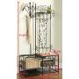 Kings Brand Black Finish Metal Hallway Storage Bench with Coat Rack & Umbrella Holder