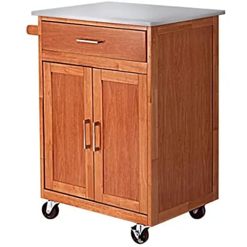 Giantex Wood Kitchen Trolley Cart Rolling Kitchen Island Cart with Stainless Steel Top Storage Cabinet Drawer and Towel Rack Giantex Wood Kitchen Trolley Cart Rolling Kitchen Island Cart with Stainless Steel Top Storage Cabinet Drawer and Towel Rack