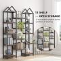 Tribesigns Rustic Triple Wide Bookshelf, 12 Open Shelves Etagere Bookcase Vintage Industrial Book Shelves Wood and Metal Display Shelf Storage Organizer for Home Office (Rustic Brown)