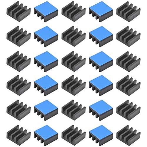 30pcs Aluminum Heatsink 11x11x5mm / 0.43x0.43x0.2 inches with Thermal Conductive Adhesive Tape for Raspberry pi Electronic Chip MOS IC Diode Triode Cooling Heat Dissipation