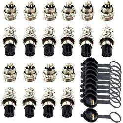 Aviation Connectors 5A, Lsgoodcare GX12-6 Metal Aviation Plug Kit, Including 20Pcs 6 Pin 12MM Plug Thread Male Female Panel Wire Socket and 10Pcs Aviation Plugs Cap