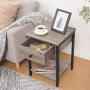 HOOBRO Nightstand, 2-Tier End Table, Industrial Side Table with Drawer and Storage Shelf, Wood Accent Table with Metal Frame, Easy Assembly, Greige and Black BG40BZ01