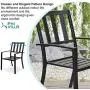 PHI VILLA Outdoor Patio Steel Frame Slat Seat Dining Arm Chairs Set of 4 for Garden,Backyard - Black