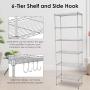 Devo 6-Shelf Wire Shelving Unit Storage Adjustable, Metal Storage Shelves, Steel Organizer Rack for Kitchen/Garage/Bathroom/Laundry, Stainless Side Hooks, Silver (21.3Lx11.4Wx63.0H)