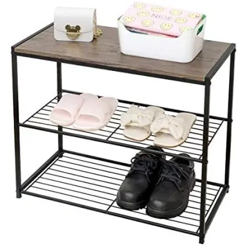LEEDA 3-Tier Metal Storage Shoe Bench, 2 Shelves Rack Organizer, Entryway Furniture with Seat, for Living Room, Hallway, Bedroom, Closet, Brown LEEDA 3-Tier Metal Storage Shoe Bench, 2 Shelves Rack Organizer, Entryway Furniture with Seat, for Living Room, Hallway, Bedroom, Closet, Brown