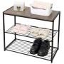LEEDA 3-Tier Metal Storage Shoe Bench, 2 Shelves Rack Organizer, Entryway Furniture with Seat, for Living Room, Hallway, Bedroom, Closet, Brown
