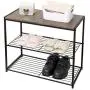LEEDA 3-Tier Metal Storage Shoe Bench, 2 Shelves Rack Organizer, Entryway Furniture with Seat, for Living Room, Hallway, Bedroom, Closet, Brown LEEDA 3-Tier Metal Storage Shoe Bench, 2 Shelves Rack Organizer, Entryway Furniture with Seat, for Living Room, Hallway, Bedroom, Closet, Brown
