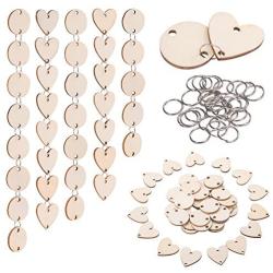 Favide 200 Pieces in Total, Wooden Circles Wooden Heart Tags with Holes and 12 mm Rings for Birthday Boards, Valentine, Chore Boards, Arts and Crafts (Set 1)