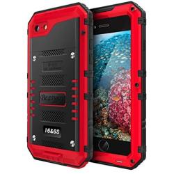 Beasyjoy iPhone 6 Case iPhone 6s Metal Case Waterproof Heavy Duty Screen Military Grade Full Body Tough Durable Metal Cover Drop Proof Shockproof Rugged Defender for Outdoor Red