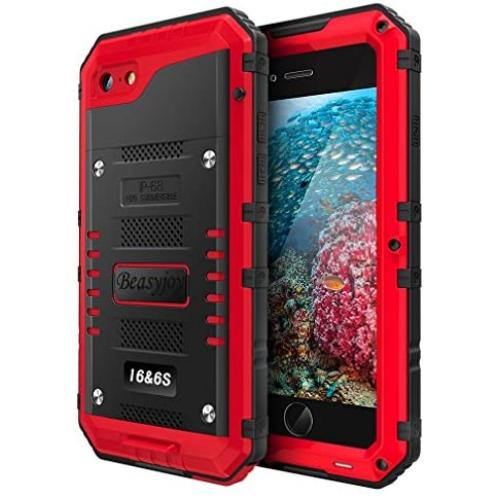 Beasyjoy iPhone 6 Case iPhone 6s Metal Case Waterproof Heavy Duty Screen Military Grade Full Body Tough Durable Metal Cover Drop Proof Shockproof Rugged Defender for Outdoor Red
