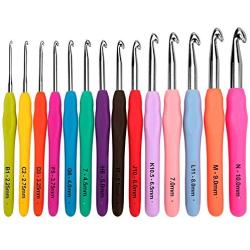 BCMRUN Crochet Hooks Set,14 Pcs 2.25mm(B)-10mm(N) Ergonomic Soft Grip Handles,Smooth Knitting Needles Kit with Bag for Arthritic Hands,Extra Long  Plus Knit Needles Weave Yarn Set,Best Gift for Women