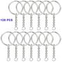Metal Split Keychain Rings with Chain Keychain Ring with Open Jump Ring Connector 1inch/25mm Key Rings Nickel Plated Split Key Rings with Chain and Jump Rings Bulk for Keychain Lanyard 120pcs Hywei