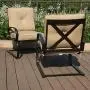 PHI VILLA Patio Spring Motion Metal Dining Chairs with Padded Beige Cushion, Set of 2 for Outdoor Deck, Porch