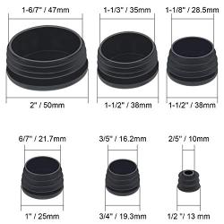 TecUnite 60 Pieces Mixed Sizes Black Round Plastic Plugs, Glide Insert End Caps for Chair Table Stool Leg, Tube Pipe Hole Plug Assortment