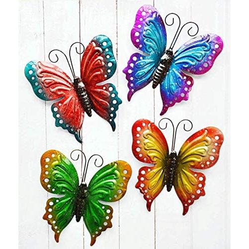 ShabbyDecor Metal Butterfly Wall Art Hanging Décor for Patio Garden Backyard Outdoor and Indoor Set of 4