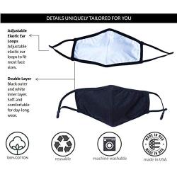 Simlu Fabric Face Mask Reusable with Adjustable Elastic, 2 Layer,Cotton, Breathable, Nose Wire Black Cloth face Mask Washable