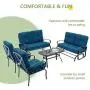 Incbruce Outdoor Indoor Furniture 5Pcs of 6 Seats Patio Conversation Set (Swing Glider, Loveseat, Coffee Table, 2 Lounge Chairs) Swing Glider Chair and Steel Frame Chair Sets, Peacock Blue Cushions Incbruce Outdoor Indoor Furniture 5Pcs of 6 Seats Patio Conversation Set (Swing Glider, Loveseat, Coffee Table, 2 Lounge Chairs) Swing Glider Chair and Steel Frame Chair Sets, Peacock Blue Cushions