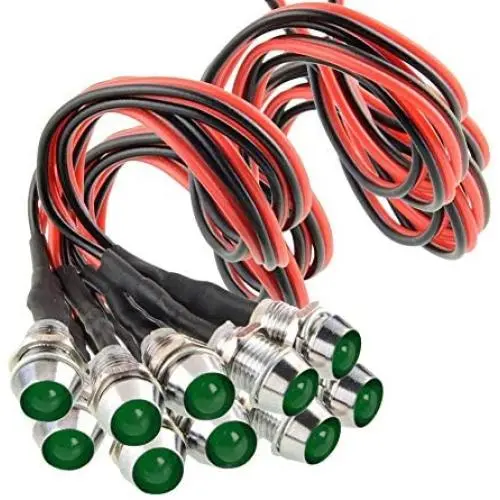Amotor 10Pcs 8mm 5/16'' LED Metal Indicator Light 12V Waterproof Signal Pilot Lamp Dash Directional Car Truck Boat with Wire (Green) Amotor 10Pcs 8mm 5/16'' LED Metal Indicator Light 12V Waterproof Signal Pilot Lamp Dash Directional Car Truck Boat with Wire (Green)
