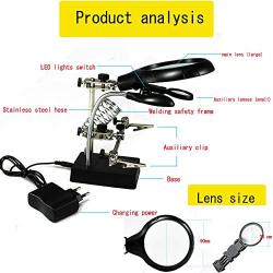 AORAEM 2.5X 7.5X 10X LED Light Helping Hands Magnifier Station,Magnifying Glass Stand with Clamp and Alligator Clips