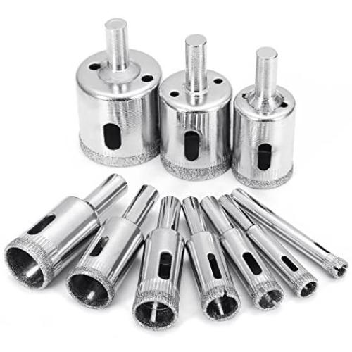 Diamond Drill Bits, Baban 10Pcs Hole Saw Diamond Drill Bit Hollow Core Drill Bit Set for Diamond Coating, Carbon Steel for Glass, Ceramics, Porcelain, Ceramic Tile, Marble, 6-32mm