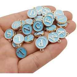 WOCRAFT 52 Pcs Cute Mixed Blue Letter Beads 26 Metal Letter Charms Enamel Initial Charms Wholesale Double Sided Alphabet Charms for Necklace and Bracelet Making Craft Supplier (M454)