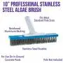 U.S. Pool Supply Professional 10'' Stainless Steel Pool Brush with EZ Clip Handle - Durable Bristles, Scrub Remove Calcium Buildup, Rust Stains on Concrete - Sweep Debris from Walls, Floors Steps
