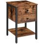 HOOBRO Nightstand with 2 Drawers and Open Shelf, Industrial Square End Table for Storage, Bedside Table in Living Room, Bedroom, Easy Assembly, Wood Look with Metal Frame, Rustic Brown BF47BZ01