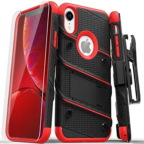 ZIZO Bolt Series for iPhone XR Case Military Grade Drop Tested with Tempered Glass Screen Protector Holster and Kickstand Black RED ZIZO Bolt Series for iPhone XR Case Military Grade Drop Tested with Tempered Glass Screen Protector Holster and Kickstand Black RED