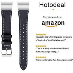 Hotodeal Replacement Leather Band Compatible for Charge 2, Classic Genuine Leather Wristband Metal Connector Watch Bands, Fitness Strap Women Men Small Large
