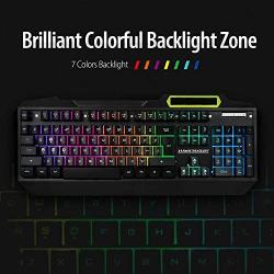 RGB LED Backlit Gaming Keyboard with Anti-ghosting, Light up Keys Multimedia Control, USB Wired Waterproof Metal Keyboard for PC Games Office (Cool Black)