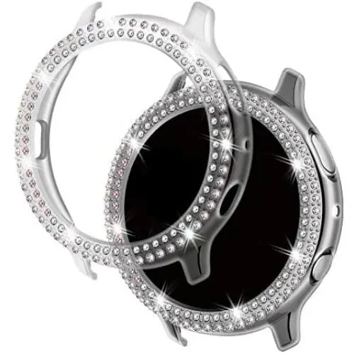 Falandi Compatible for Samsung Galaxy Watch Active 2 Case, Doulbe Rows Bling Crystal Diamonds Plate Case Silver Screen Protector Frame Protective Face Cover,(Clear, 40mm) Falandi Compatible for Samsung Galaxy Watch Active 2 Case, Doulbe Rows Bling Crystal Diamonds Plate Case Silver Screen Protector Frame Protective Face Cover,(Clear, 40mm)