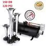 4 Air Horn Trumpet for Car Truck Train, 150DB Super Loud Train Horns kit for Trucks Van Boat, with 120 PSI 12V Compressor and Gauge 4 Air Horn Trumpet for Car Truck Train, 150DB Super Loud Train Horns kit for Trucks Van Boat, with 120 PSI 12V Compressor and Gauge