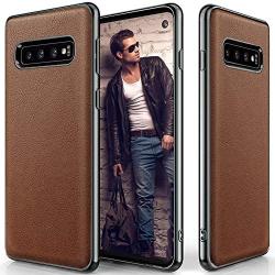 LOHASIC Galaxy S10 Case, Premium Leather Business Style Ultra Thin Slim Fit Soft Flexible Full Body Shockproof Protective Phone Cover Case for Samsung Galaxy S 10 (2019) - Brown