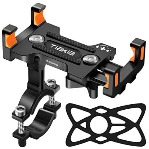 Tiakia Bike Phone Mount - Universal Motorcycle Mount Anti Shake & 360° Rotation, Face & Touch ID Bicycle Phone Holder Compatible with Samsung Galaxy S9/S8 Plus / Google Pixel / iPhone (Black + orange)