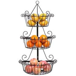 MyGift Decorative Wall Mounted Black Scrollwork Metal Basket 3 Tier Shelf Storage Organizer Display Rack