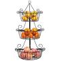 MyGift Decorative Wall Mounted Black Scrollwork Metal Basket 3 Tier Shelf Storage Organizer Display Rack