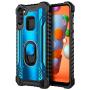 E-Began Case for Samsung Galaxy A11 with Tempered Glass Screen Protector (Full Coverage), Aluminum Magnetic Metal Built-in Ring Holder, Full-Body Protective Shockproof Military Case -Blue