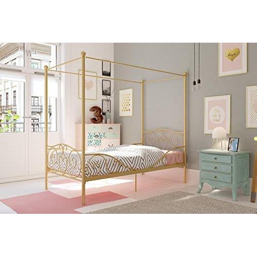 DHP Metal Canopy Bed with Sturdy Bed Frame - Twin Size (Gold)