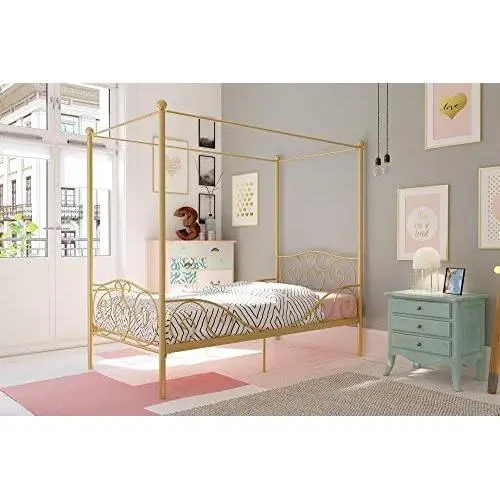 DHP Metal Canopy Bed with Sturdy Bed Frame - Twin Size (Gold) DHP Metal Canopy Bed with Sturdy Bed Frame - Twin Size (Gold)