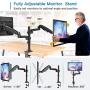 Dual Monitor Stand - Height Adjustable Gas Spring Double Arm Monitor Mount Desk Stand Fit Two 17 to 32 inch Screens with Clamp, Grommet Mounting Base, Each Arm Hold up to 19.8lbs
