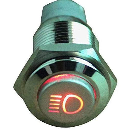 ESUPPORT 12V Car Red LED Main Beam Symbol Push Button Metal Switch
