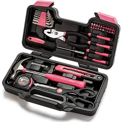 Cartman Pink 39-Piece Tool Set - General Household Hand Tool Kit with Plastic Toolbox Storage Case Cartman Pink 39-Piece Tool Set - General Household Hand Tool Kit with Plastic Toolbox Storage Case