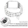 Falandi Replacement for Apple Watch Band 38mm, Glittering Diamond Metal Silver Case Handmade Elastic Stretch Bracelet Fashion Women Girls Rhinestone Strap for iWatch Series 3/2 / 1 (M, White-38mm)