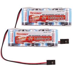 Tenergy 2 Pack Receiver Battery, 6V NiMH Rechargeable RC Battery Pack with Hitec Connector, 1600mAh High Capacity Side by Side 5C Flat RX Battery for RC Vehicles