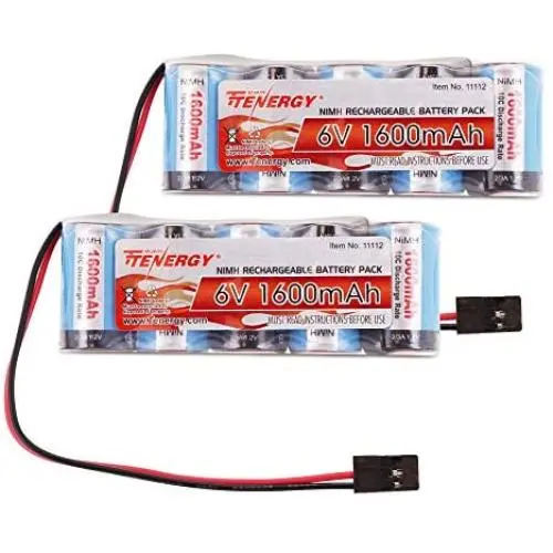 Tenergy 2 Pack Receiver Battery, 6V NiMH Rechargeable RC Battery Pack with Hitec Connector, 1600mAh High Capacity Side by Side 5C Flat RX Battery for RC Vehicles Tenergy 2 Pack Receiver Battery, 6V NiMH Rechargeable RC Battery Pack with Hitec Connector, 1600mAh High Capacity Side by Side 5C Flat RX Battery for RC Vehicles