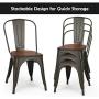 COSTWAY 18 Inch Dining Chair Set of 4, Industrial Vintage Stackable Metal Chairs, Counter Bar Chairs with High Backrest, Wood Seat, for Home, Kitchen and Cafe Bar Use