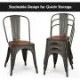 COSTWAY 18 Inch Dining Chair Set of 4, Industrial Vintage Stackable Metal Chairs, Counter Bar Chairs with High Backrest, Wood Seat, for Home, Kitchen and Cafe Bar Use COSTWAY 18 Inch Dining Chair Set of 4, Industrial Vintage Stackable Metal Chairs, Counter Bar Chairs with High Backrest, Wood Seat, for Home, Kitchen and Cafe Bar Use