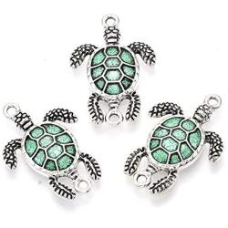 Craftdady 10Pcs Enamel Sea Turtle Pendant Links Double Loops Ocean Animal Tortoise Platinum Plated Metal Charms 27x18.5mm for Craft Necklace Bracelet Jewelry Making